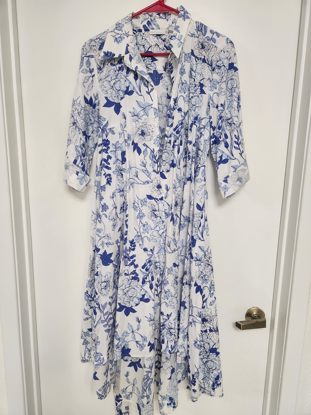 New York & Company Blue and White Floral High-Low Dress